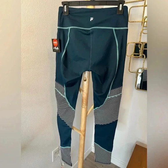 FILA Women's Teal/Green/Black Stitch High Waisted Pieced Leggings - Size M - NWT - Picture 3 of 8